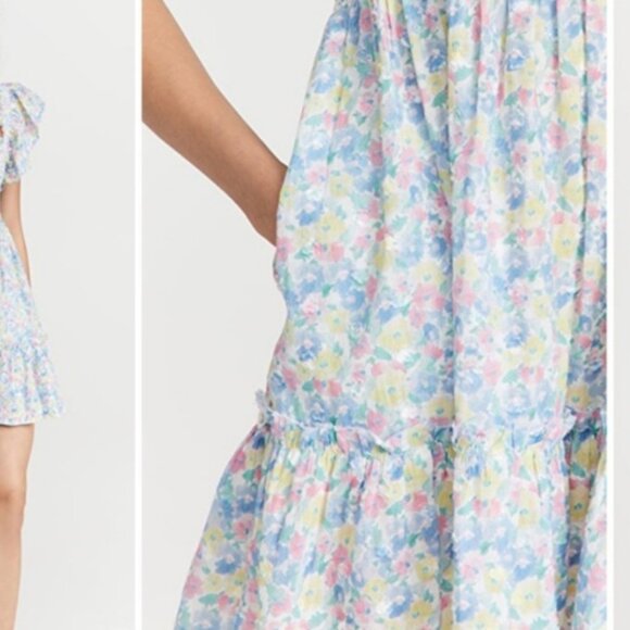 LoveShackFancy Nadja Smocked Mini Dress Ruffle Babydoll Rainbow floral sz medium - Picture 9 of 11